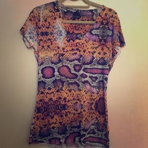 Snakeskin v neck shirt with rhinestone detailing